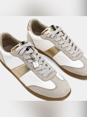 Shu Shop White & Gold Suede-Trim Sneakers Size 10
